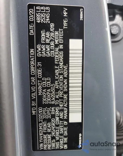 2020 Volvo Xc40 T5 R-Design из США, поврежденный, VIN YV4162UM3L2325100